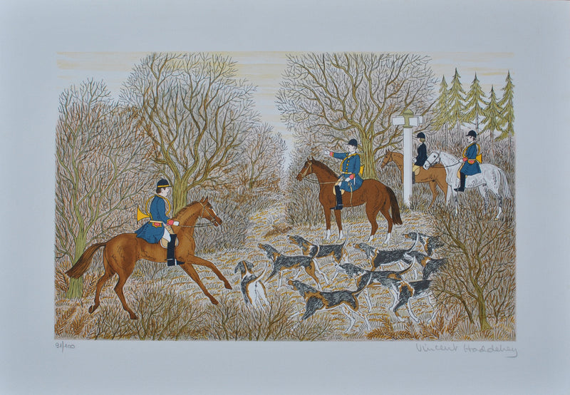 Vincent HADDELSEY : La chasse à courre, Lithographie originale (vue générale) - Crédit photo : Galerie Art.Paris