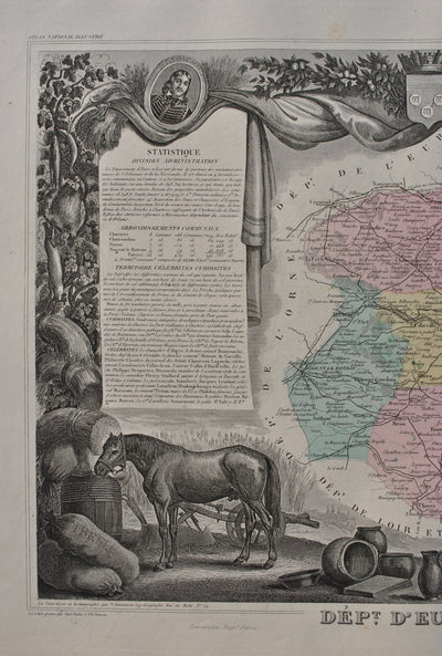 Victor LEVASSEUR : France, Carte ancienne d'Eure et Loir, Gravure originale (photo de détail 4) - Crédit photo : Galerie Art.Paris