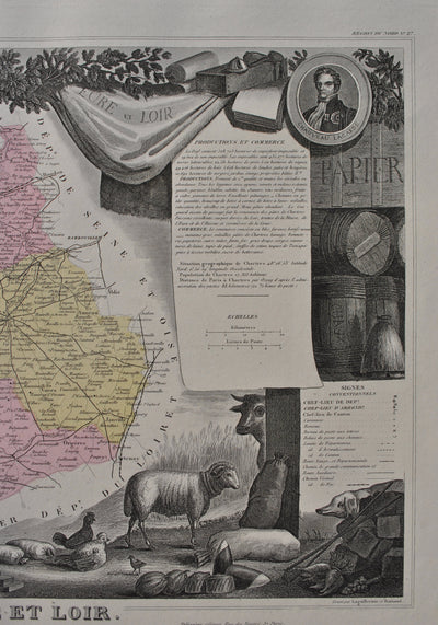 Victor LEVASSEUR : France, Carte ancienne d'Eure et Loir, Gravure originale (photo de détail 5) - Crédit photo : Galerie Art.Paris