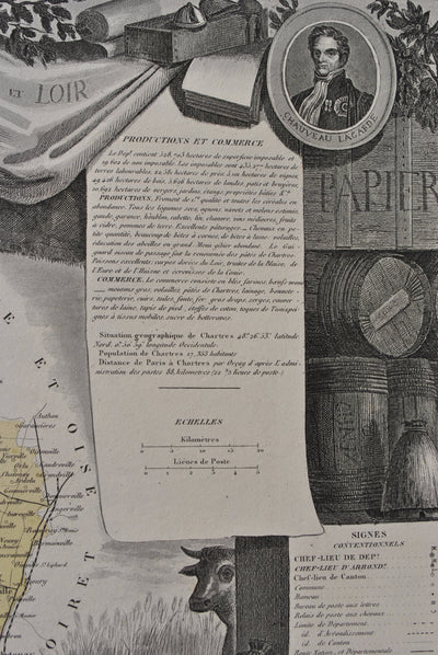 Victor LEVASSEUR : France, Carte ancienne d'Eure et Loir, Gravure originale (photo de détail 7) - Crédit photo : Galerie Art.Paris