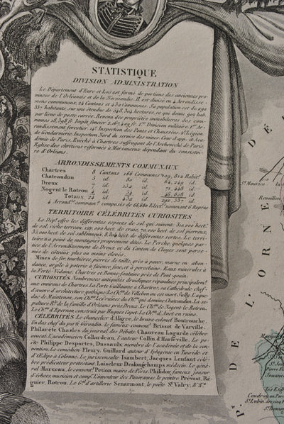 Victor LEVASSEUR : France, Carte ancienne d'Eure et Loir, Gravure originale (photo de détail 8) - Crédit photo : Galerie Art.Paris