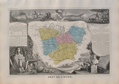 Victor LEVASSEUR : France, Carte ancienne de l'Eure, Gravure originale (vue générale) - Crédit photo : Galerie Art.Paris