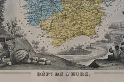 Victor LEVASSEUR : France, Carte ancienne de l'Eure, Gravure originale (photo de détail 3) - Crédit photo : Galerie Art.Paris