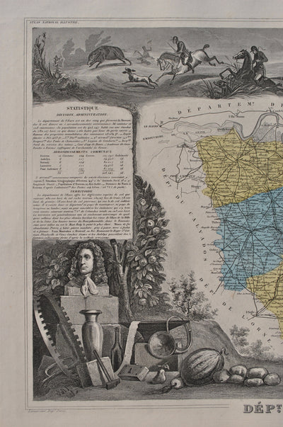 Victor LEVASSEUR : France, Carte ancienne de l'Eure, Gravure originale (photo de détail 4) - Crédit photo : Galerie Art.Paris