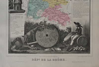 Victor LEVASSEUR : France, Carte ancienne de la Drôme, Gravure originale (photo de détail 3) - Crédit photo : Galerie Art.Paris