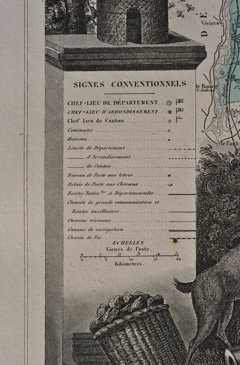 Victor LEVASSEUR : France, Carte ancienne de la Drôme, Gravure originale (photo de détail 6) - Crédit photo : Galerie Art.Paris