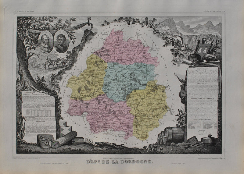 Victor LEVASSEUR : France, Carte ancienne de la Drôme, Gravure originale (vue générale) - Crédit photo : Galerie Art.Paris