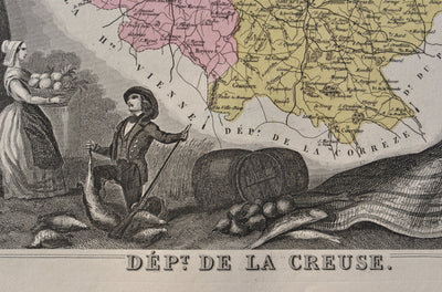 Victor LEVASSEUR : France, Carte ancienne de la Creuse, Gravure originale (photo de détail 2) - Crédit photo : Galerie Art.Paris