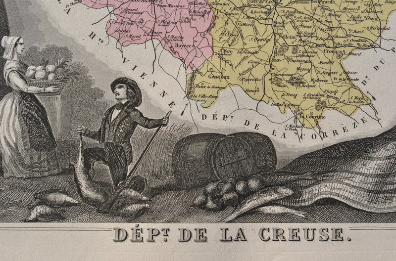 Victor LEVASSEUR : France, Carte ancienne de la Creuse, Gravure originale (photo de détail 2) - Crédit photo : Galerie Art.Paris