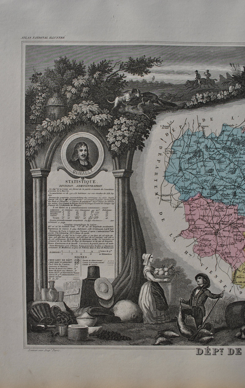 Victor LEVASSEUR : France, Carte ancienne de la Creuse, Gravure originale (photo de détail 3) - Crédit photo : Galerie Art.Paris