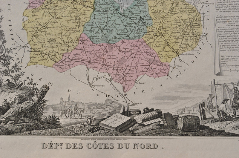 Victor LEVASSEUR : France, Carte ancienne des Côtes du Nord, Gravure originale (photo de détail 3) - Crédit photo : Galerie Art.Paris