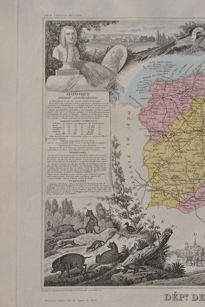 Victor LEVASSEUR : France, Carte ancienne des Côtes du Nord, Gravure originale (photo de détail 4) - Crédit photo : Galerie Art.Paris