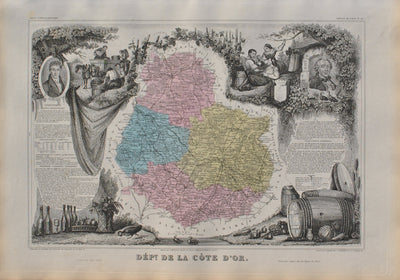 Victor LEVASSEUR : France, Carte ancienne de la Côte d'Or, Gravure originale (vue générale) - Crédit photo : Galerie Art.Paris