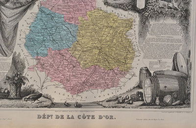 Victor LEVASSEUR : France, Carte ancienne de la Côte d'Or, Gravure originale (photo de détail 3) - Crédit photo : Galerie Art.Paris