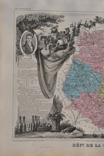 Victor LEVASSEUR : France, Carte ancienne de la Côte d'Or, Gravure originale (photo de détail 4) - Crédit photo : Galerie Art.Paris