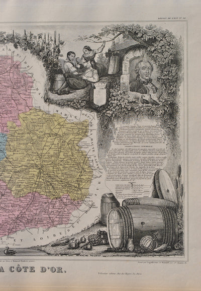 Victor LEVASSEUR : France, Carte ancienne de la Côte d'Or, Gravure originale (photo de détail 5) - Crédit photo : Galerie Art.Paris