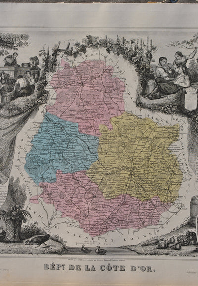 Victor LEVASSEUR : France, Carte ancienne de la Côte d'Or, Gravure originale (photo de détail 6) - Crédit photo : Galerie Art.Paris