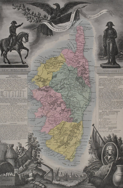 Victor LEVASSEUR : France, Carte ancienne de la Corse, Gravure originale (photo de détail 2) - Crédit photo : Galerie Art.Paris