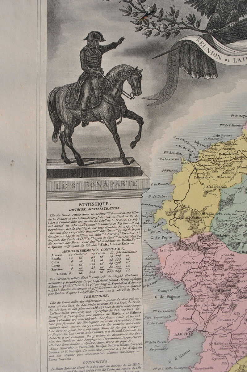 Victor LEVASSEUR : France, Carte ancienne de la Corse, Gravure originale (photo de détail 7) - Crédit photo : Galerie Art.Paris