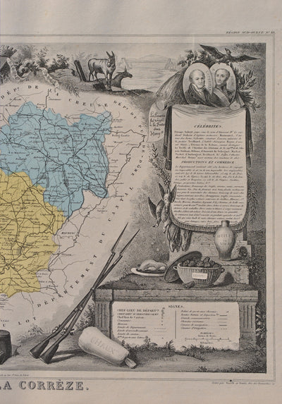 Victor LEVASSEUR : France, Carte ancienne de la Corrèze, Gravure originale (photo de détail 5) - Crédit photo : Galerie Art.Paris