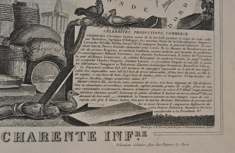 Victor LEVASSEUR : France, Carte ancienne de la Charente Inférieure, Gravure originale (photo de détail 7) - Crédit photo : Galerie Art.Paris