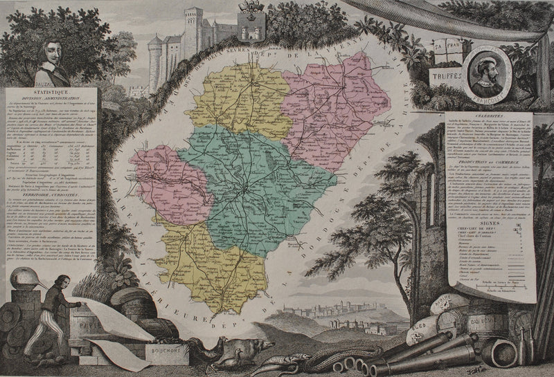 Victor LEVASSEUR : France, Carte ancienne de la Charente, Gravure originale (photo de détail 2) - Crédit photo : Galerie Art.Paris