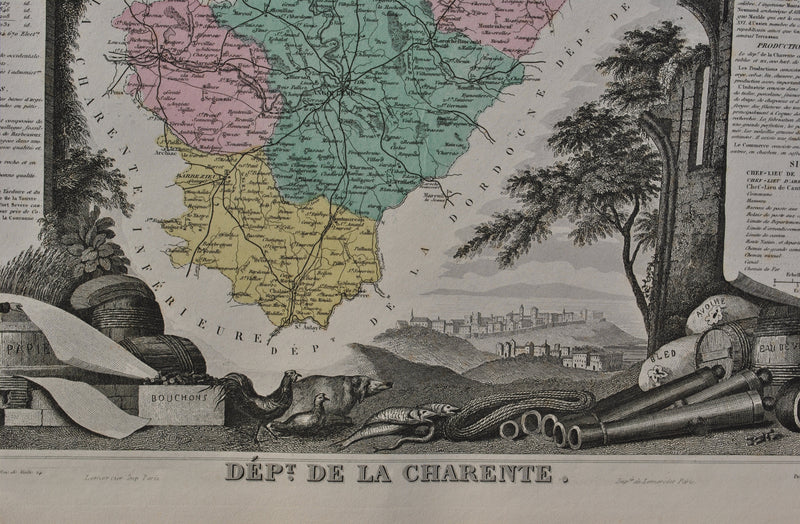 Victor LEVASSEUR : France, Carte ancienne de la Charente, Gravure originale (photo de détail 3) - Crédit photo : Galerie Art.Paris