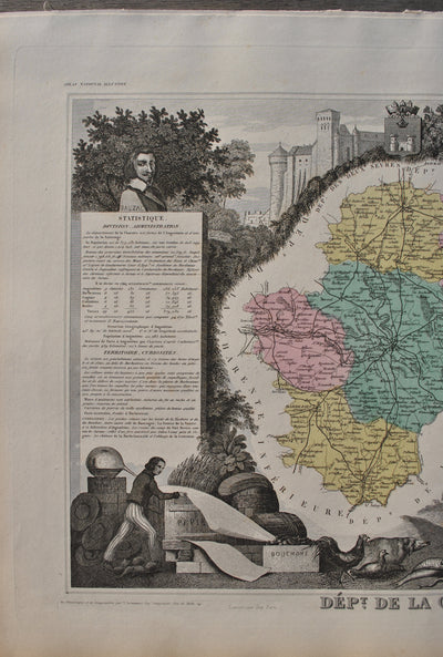 Victor LEVASSEUR : France, Carte ancienne de la Charente, Gravure originale (photo de détail 4) - Crédit photo : Galerie Art.Paris