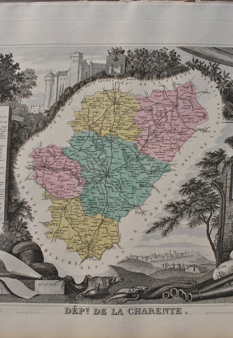 Victor LEVASSEUR : France, Carte ancienne de la Charente, Gravure originale (photo de détail 5) - Crédit photo : Galerie Art.Paris