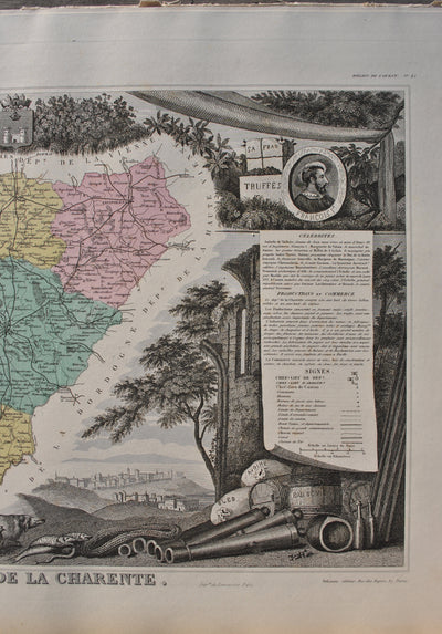 Victor LEVASSEUR : France, Carte ancienne de la Charente, Gravure originale (photo de détail 6) - Crédit photo : Galerie Art.Paris