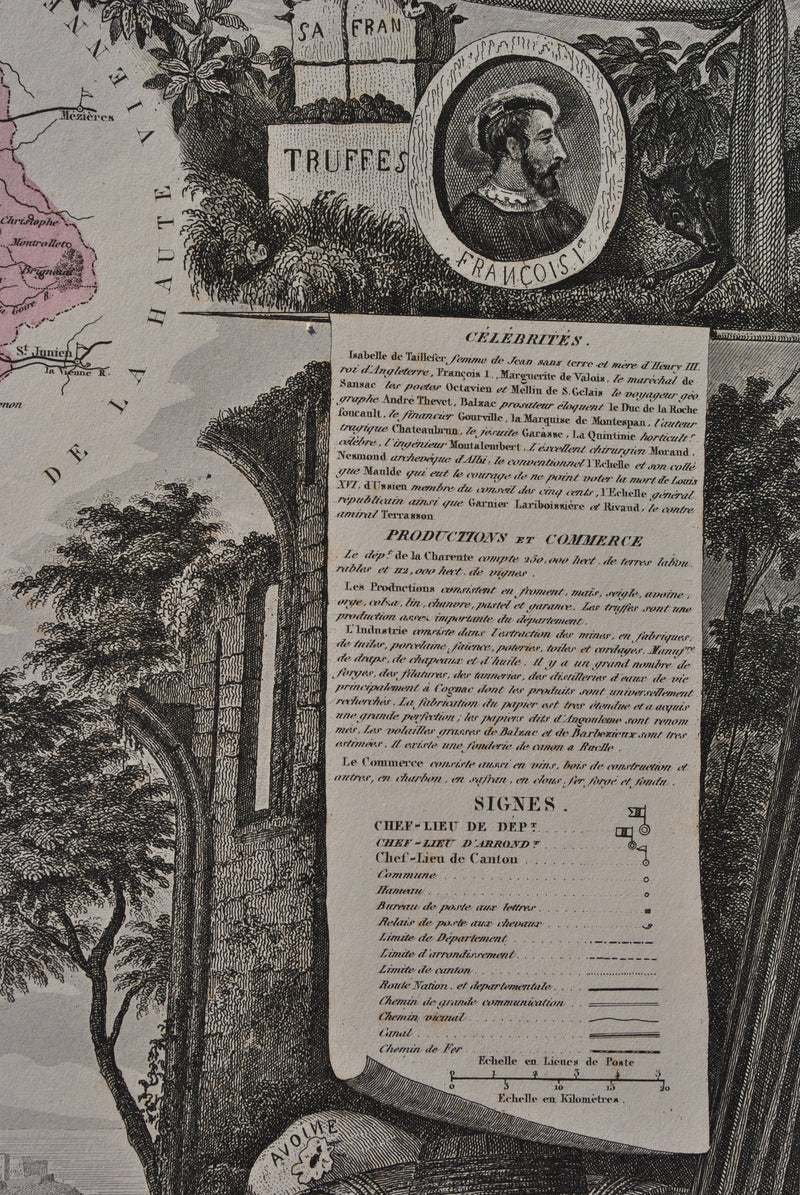 Victor LEVASSEUR : France, Carte ancienne de la Charente, Gravure originale (photo de détail 7) - Crédit photo : Galerie Art.Paris