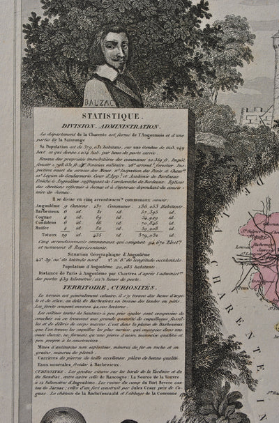 Victor LEVASSEUR : France, Carte ancienne de la Charente, Gravure originale (photo de détail 8) - Crédit photo : Galerie Art.Paris