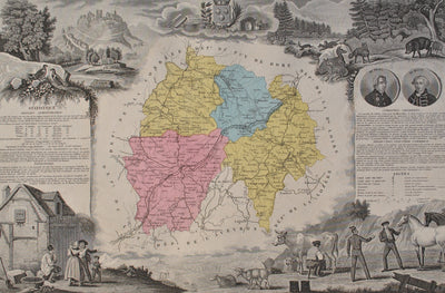 Victor LEVASSEUR : France, Carte ancienne du Cantal, Gravure originale (photo de détail 2) - Crédit photo : Galerie Art.Paris