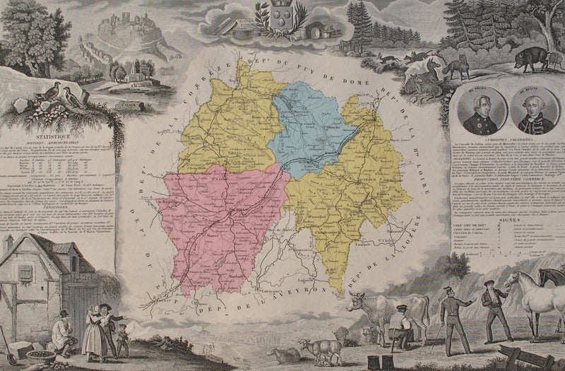 Victor LEVASSEUR : France, Carte ancienne du Cantal, Gravure originale (photo de détail 2) - Crédit photo : Galerie Art.Paris