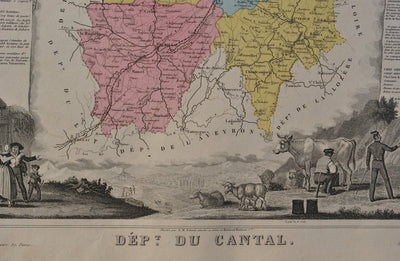 Victor LEVASSEUR : France, Carte ancienne du Cantal, Gravure originale (photo de détail 3) - Crédit photo : Galerie Art.Paris