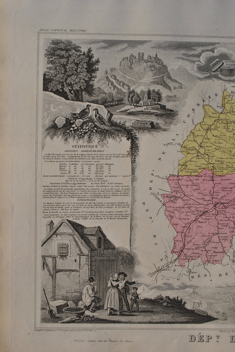 Victor LEVASSEUR : France, Carte ancienne du Cantal, Gravure originale (photo de détail 4) - Crédit photo : Galerie Art.Paris