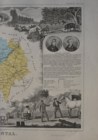 Victor LEVASSEUR : France, Carte ancienne du Cantal, Gravure originale (photo de détail 6) - Crédit photo : Galerie Art.Paris