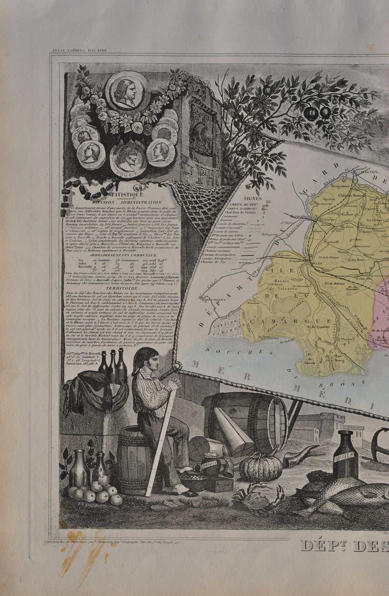 Victor LEVASSEUR : France, Carte ancienne du Rhône, Gravure originale (photo de détail 4) - Crédit photo : Galerie Art.Paris