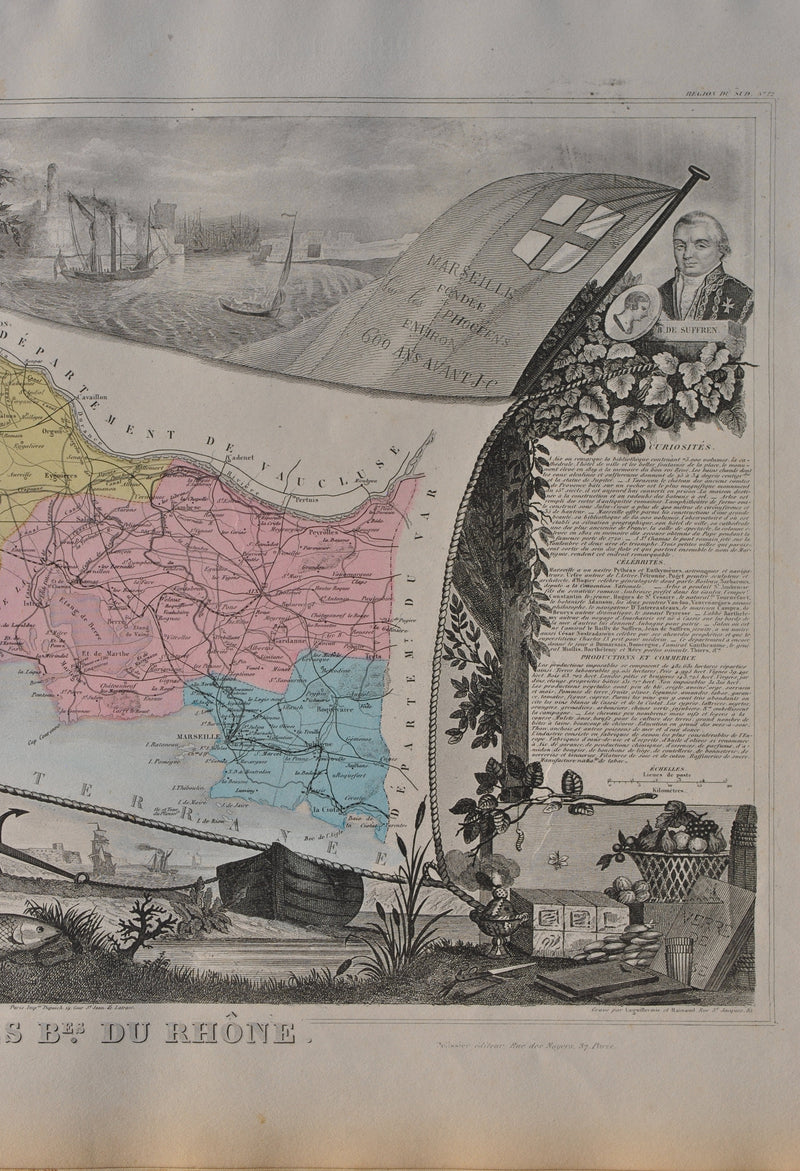 Victor LEVASSEUR : France, Carte ancienne du Rhône, Gravure originale (photo de détail 5) - Crédit photo : Galerie Art.Paris