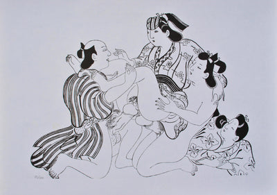 Sugimura JIHEI : Amour à quatr, Lithographie originale (photo de détail 2) - Crédit photo : Galerie Art.Paris