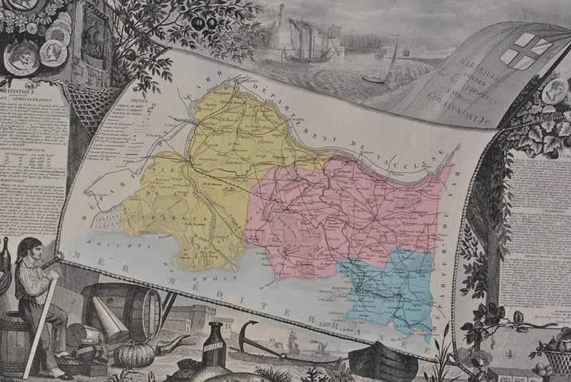 Victor LEVASSEUR : France, Carte ancienne du Rhône, Gravure originale (photo de détail 6) - Crédit photo : Galerie Art.Paris