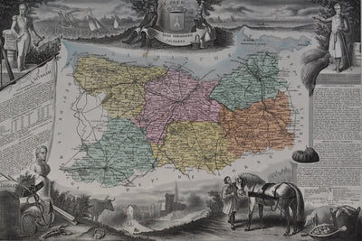 Victor LEVASSEUR : France, Carte ancienne du Calvados, Gravure originale (photo de détail 2) - Crédit photo : Galerie Art.Paris