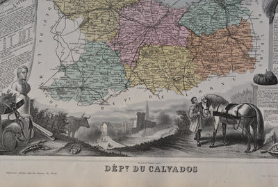 Victor LEVASSEUR : France, Carte ancienne du Calvados, Gravure originale (photo de détail 3) - Crédit photo : Galerie Art.Paris