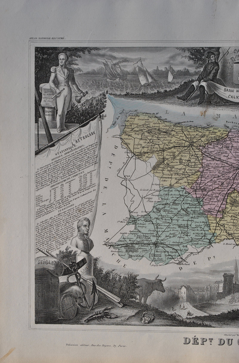 Victor LEVASSEUR : France, Carte ancienne du Calvados, Gravure originale (photo de détail 4) - Crédit photo : Galerie Art.Paris