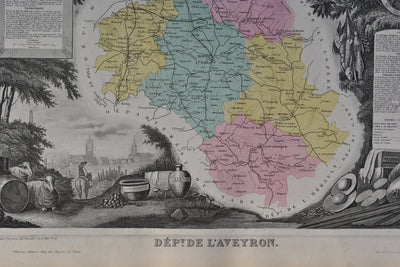 Victor LEVASSEUR : France, Carte ancienne de l'Aveyron, Gravure originale (photo de détail 3) - Crédit photo : Galerie Art.Paris