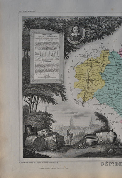 Victor LEVASSEUR : France, Carte ancienne de l'Aveyron, Gravure originale (photo de détail 4) - Crédit photo : Galerie Art.Paris