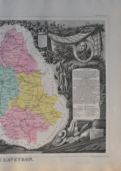 Victor LEVASSEUR : France, Carte ancienne de l'Aveyron, Gravure originale (photo de détail 6) - Crédit photo : Galerie Art.Paris