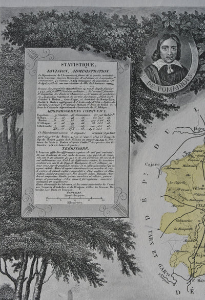 Victor LEVASSEUR : France, Carte ancienne de l'Aveyron, Gravure originale (photo de détail 8) - Crédit photo : Galerie Art.Paris