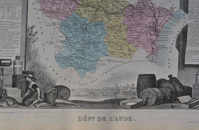 Victor LEVASSEUR : France, Carte ancienne de l'Aude, Gravure originale (photo de détail 3) - Crédit photo : Galerie Art.Paris