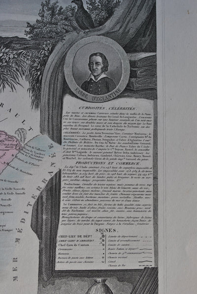 Victor LEVASSEUR : France, Carte ancienne de l'Aude, Gravure originale (photo de détail 7) - Crédit photo : Galerie Art.Paris